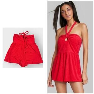 NEW Wild Fable red terry cloth halter style shorts romper